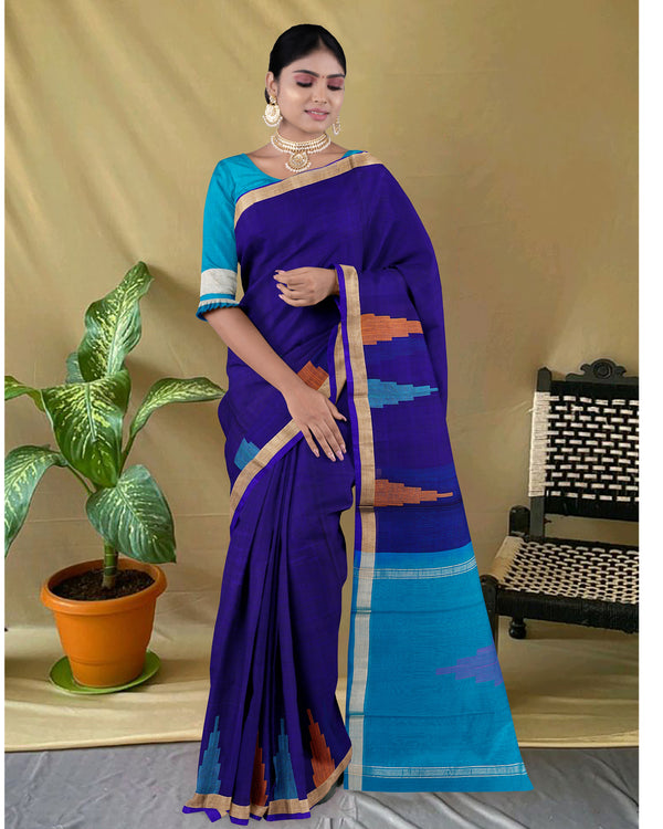 Handloom Silk cotton saree Blue and  Sky blue colour pallu