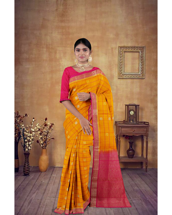 Handloom Soft Silk Saree Rusty Orange with Purplish Red pallu