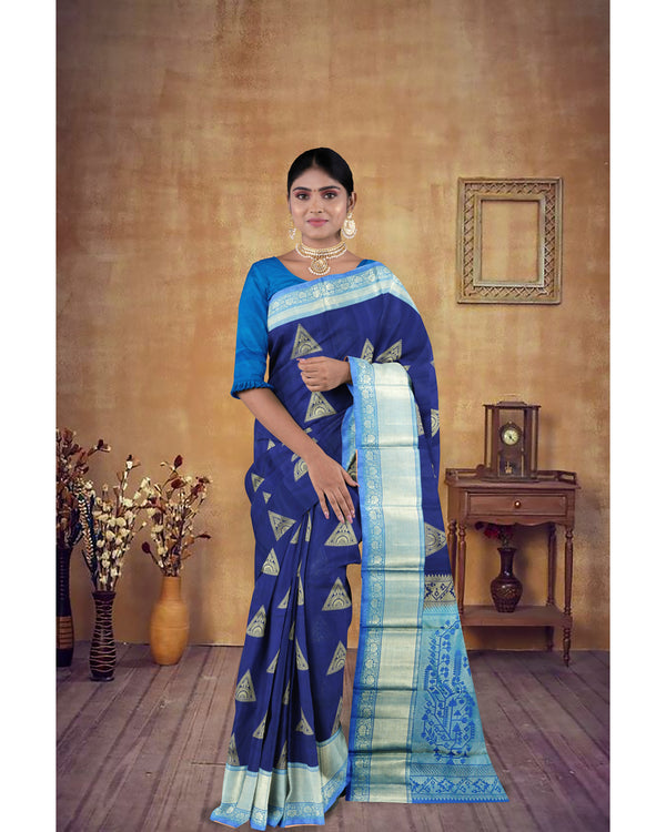 Handloom Soft Silk Saree Violent Violet with Yale Blue pallu