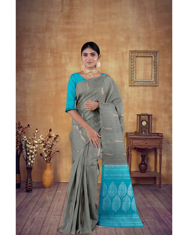 Soft Silk Saree Dove Grey with sky blue pallu