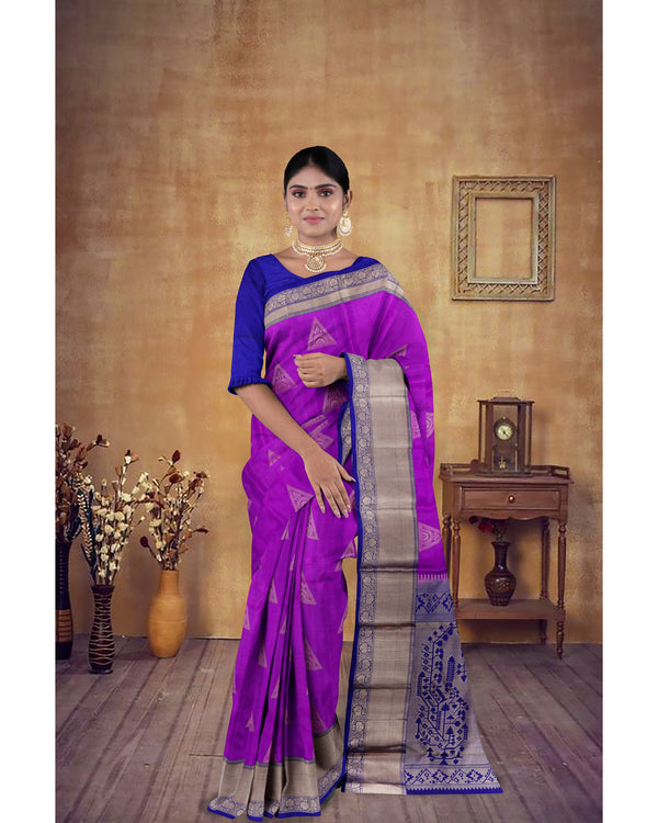 Handloom Soft Silk Saree Purple Iris with  Dark Blue pallu