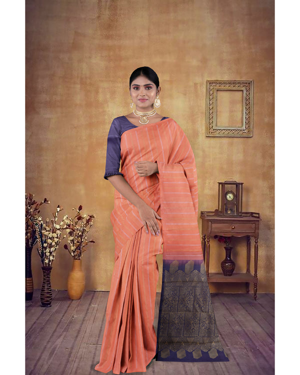 Handloom Soft Silk Saree Dark Peach with Dusky Purple pallu