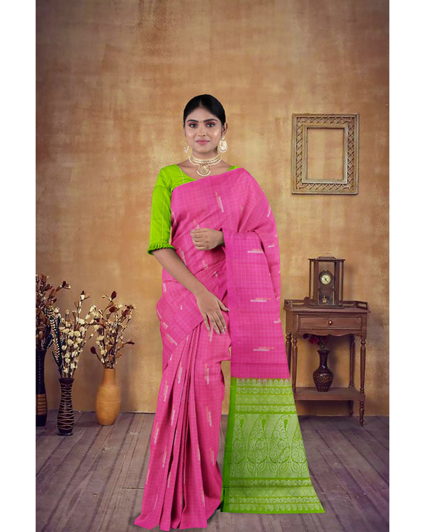 Soft Silk Saree Bashful Pink with green pallu