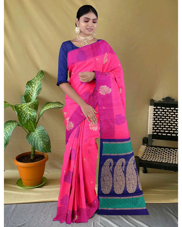 Handloom Silk cotton saree  Aqua Blue and blue colour pallu