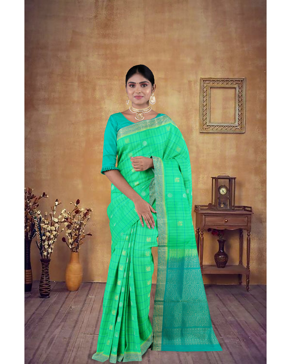 Handloom Soft Silk Saree Aqua Green with Bluish Green pallu