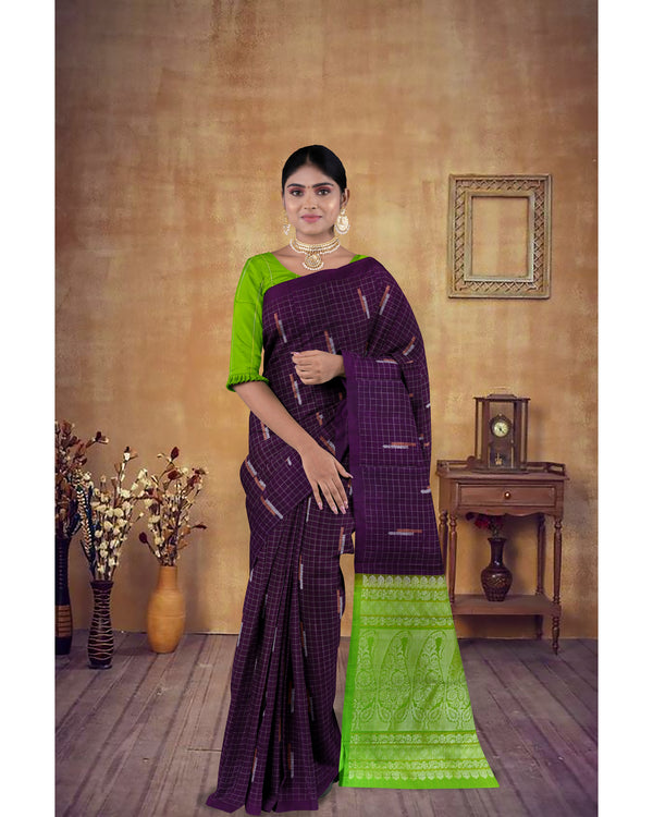 Soft Silk Saree Dark Purple with Tan Green pallu