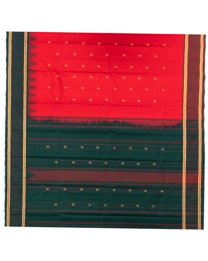 RED WITH GREEN COLOUR KANCHIPURAM KORVAI SILK SAREE