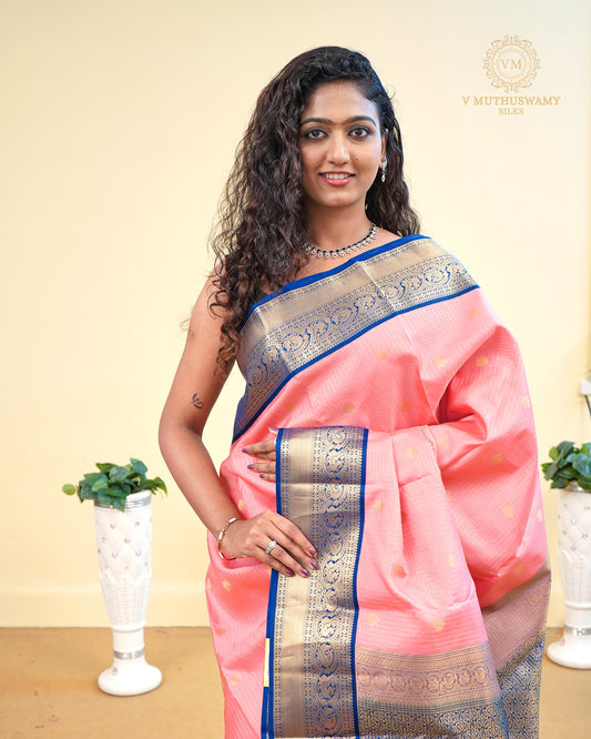 BABY PINK KANCHIPURAM KORVAI SILK SAREE