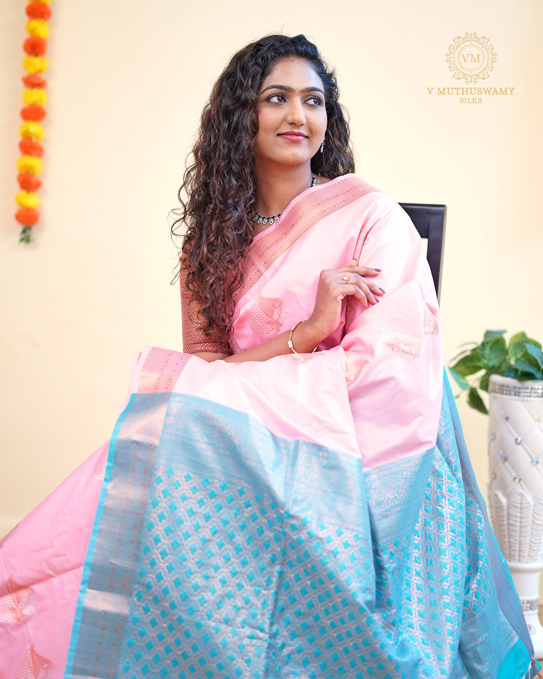 Baby pink with sky blue colour Semi Soft Silk  Saree