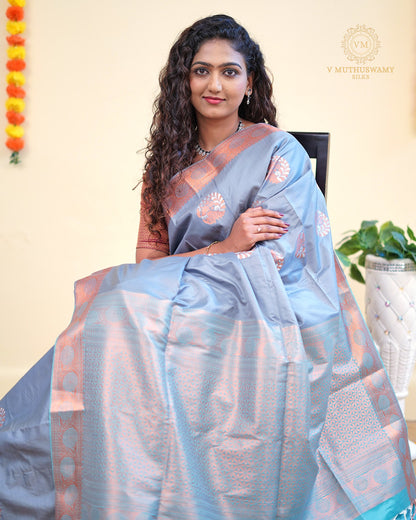 Ash colour Semi Soft Silk  Saree