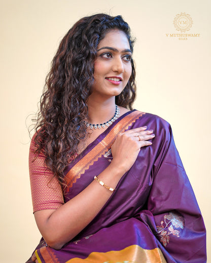 Dark Lavender and mustard colour Semi Soft Silk  Saree