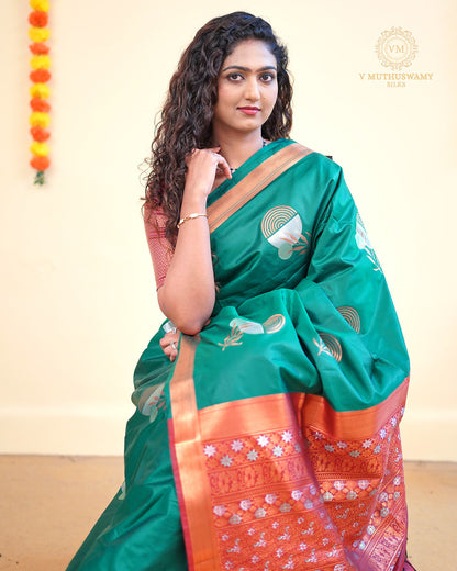 Blue Green and Bean red colour Semi Soft Silk  Saree