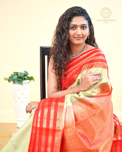 Kanchipuram Semi silk saree Sandy Beach with Red Border