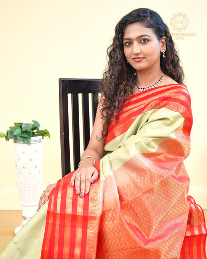 Kanchipuram Semi silk saree Sandy Beach with Red Border