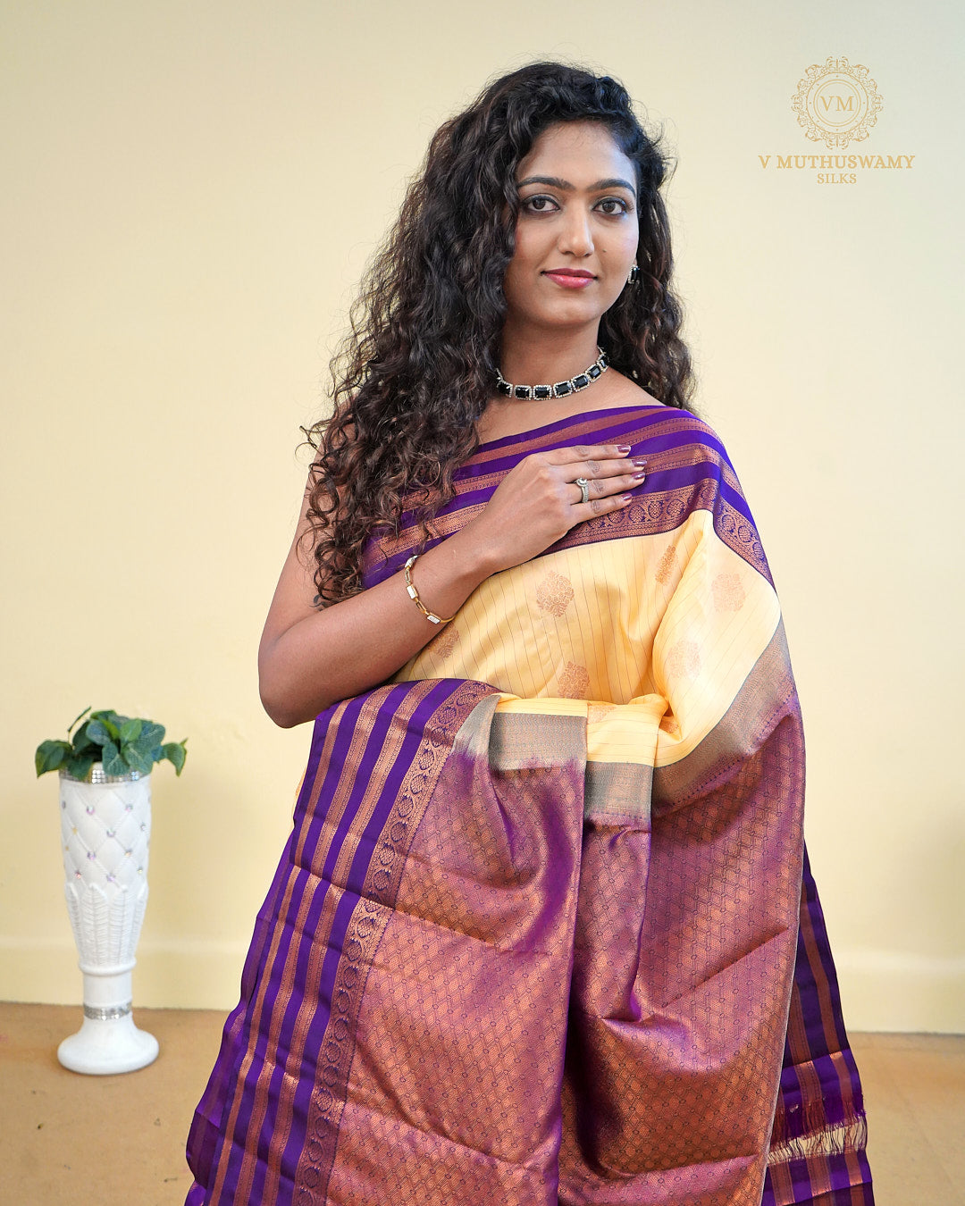 Kanchipuram Semi silk saree Sandel with Purple Iris Border