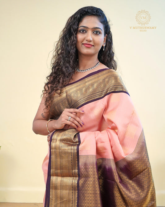 Kanchipuram Semi silk saree Carmine Pink with Maroon Border