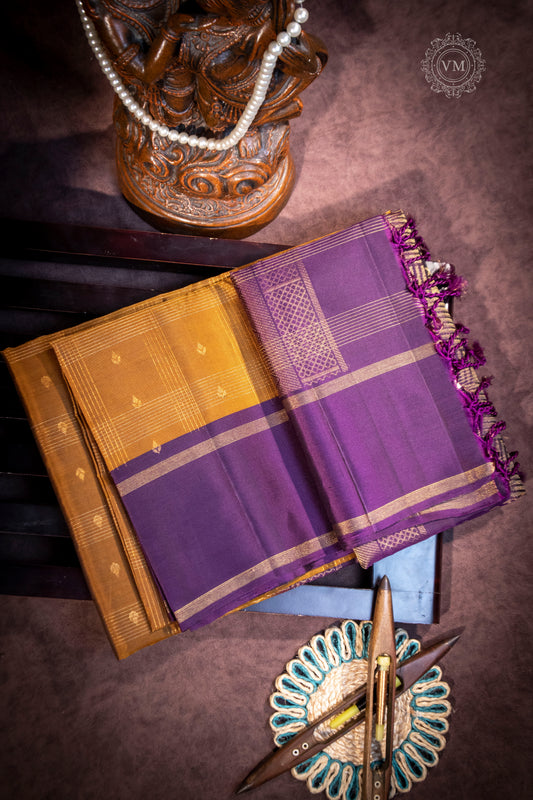 Orange Brown Handloom Soft Silk Saree