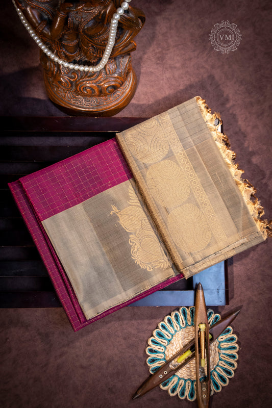 Violet Red Handloom soft silk saree