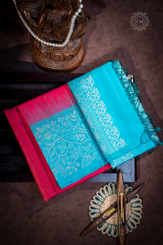 Rose Red Handloom soft silk saree