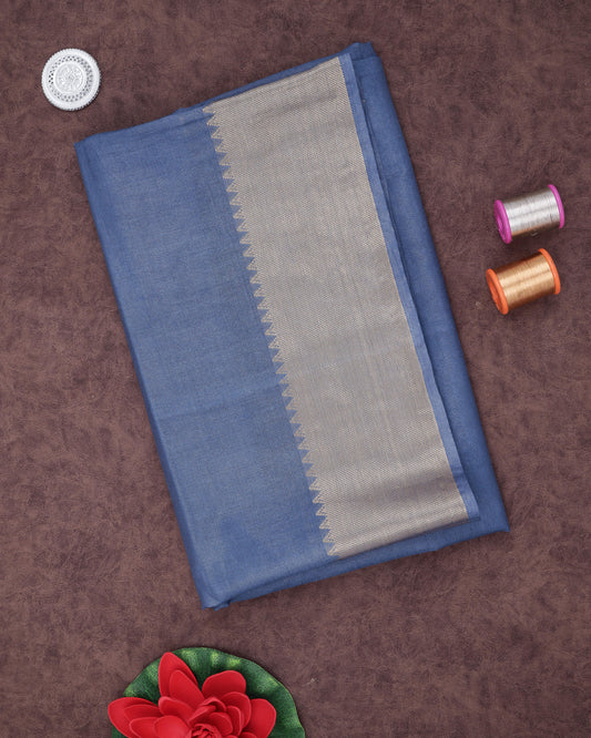 Grey  Blue Fancy Cotton Sarees