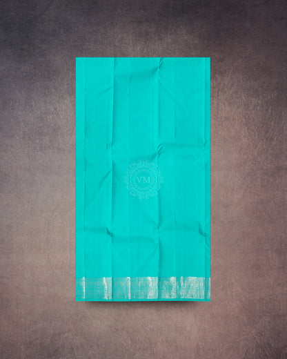 AQUA BLUE COLOUR KANCHIPURAM SILVER ZARI SAREE