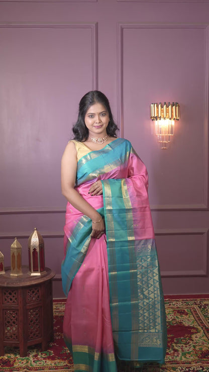 PINK colour Handloom  soft silk saree