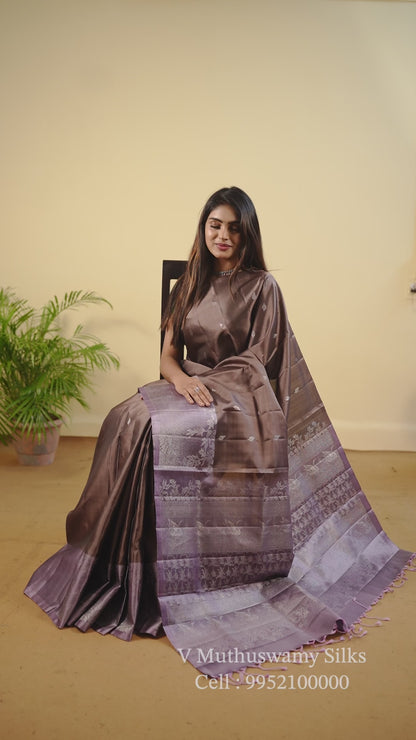 Handloom  maroon with purple colour soft silk saree