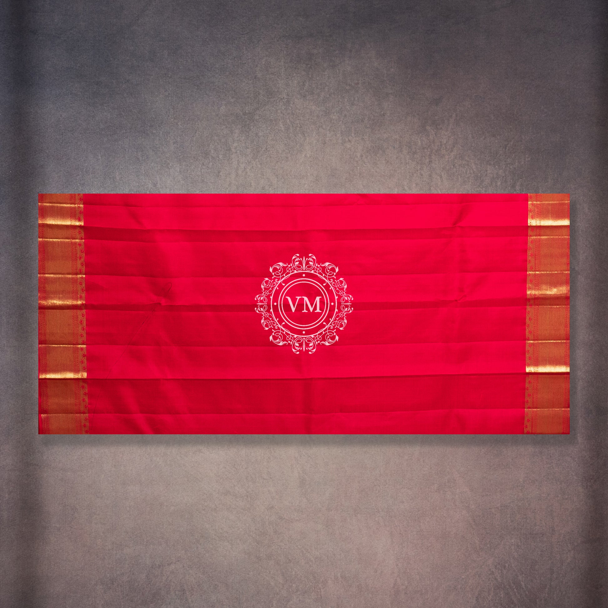 WS28 Cherry Red Silk Saree with Allover rich Golden Zari and Floral  buttas with Traditional Korvai Border - V Muthuswamy Silks