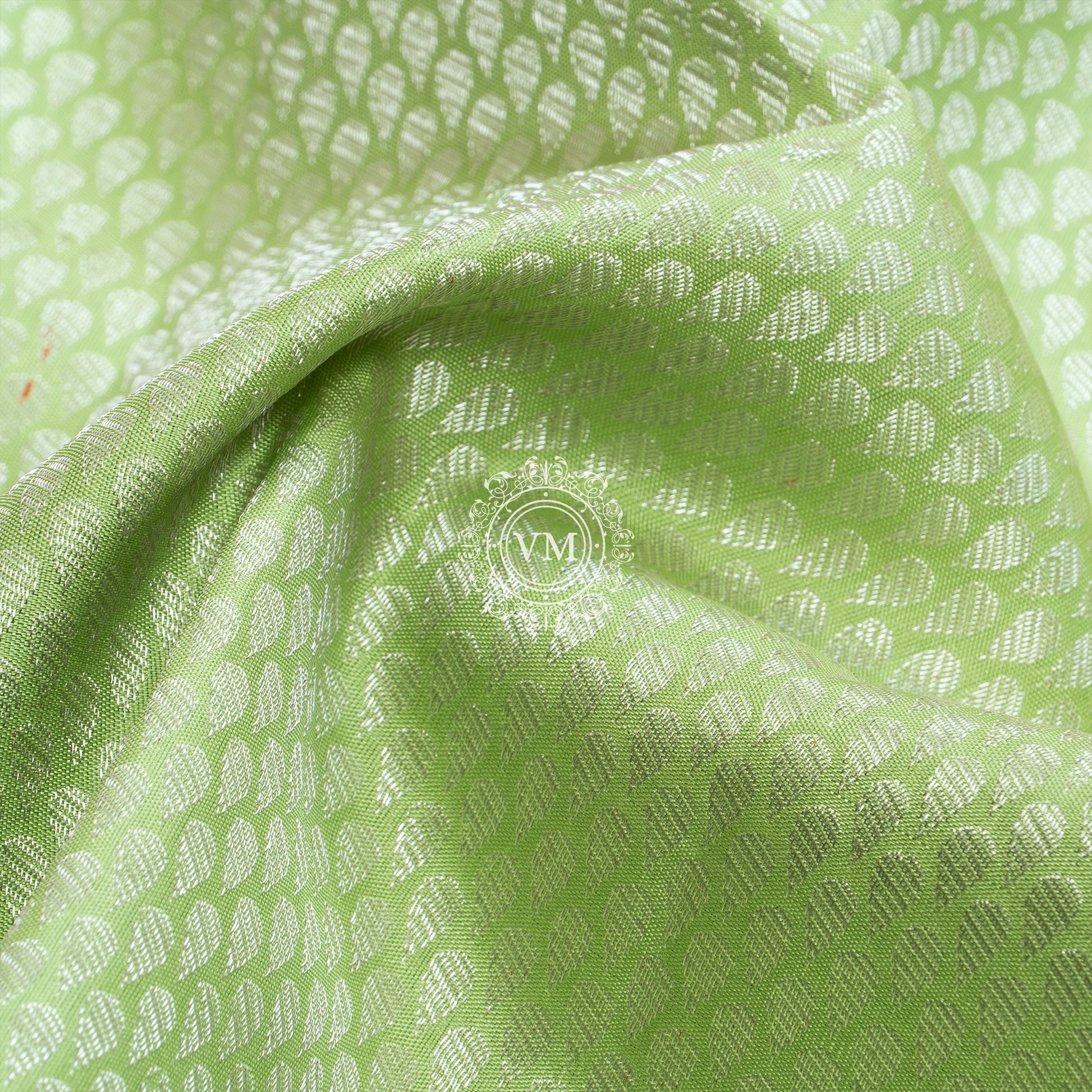 WS30 Allover Brocade Design Pale Olive Green Silk Saree with a Deep Blush Pink Border - V Muthuswamy Silks