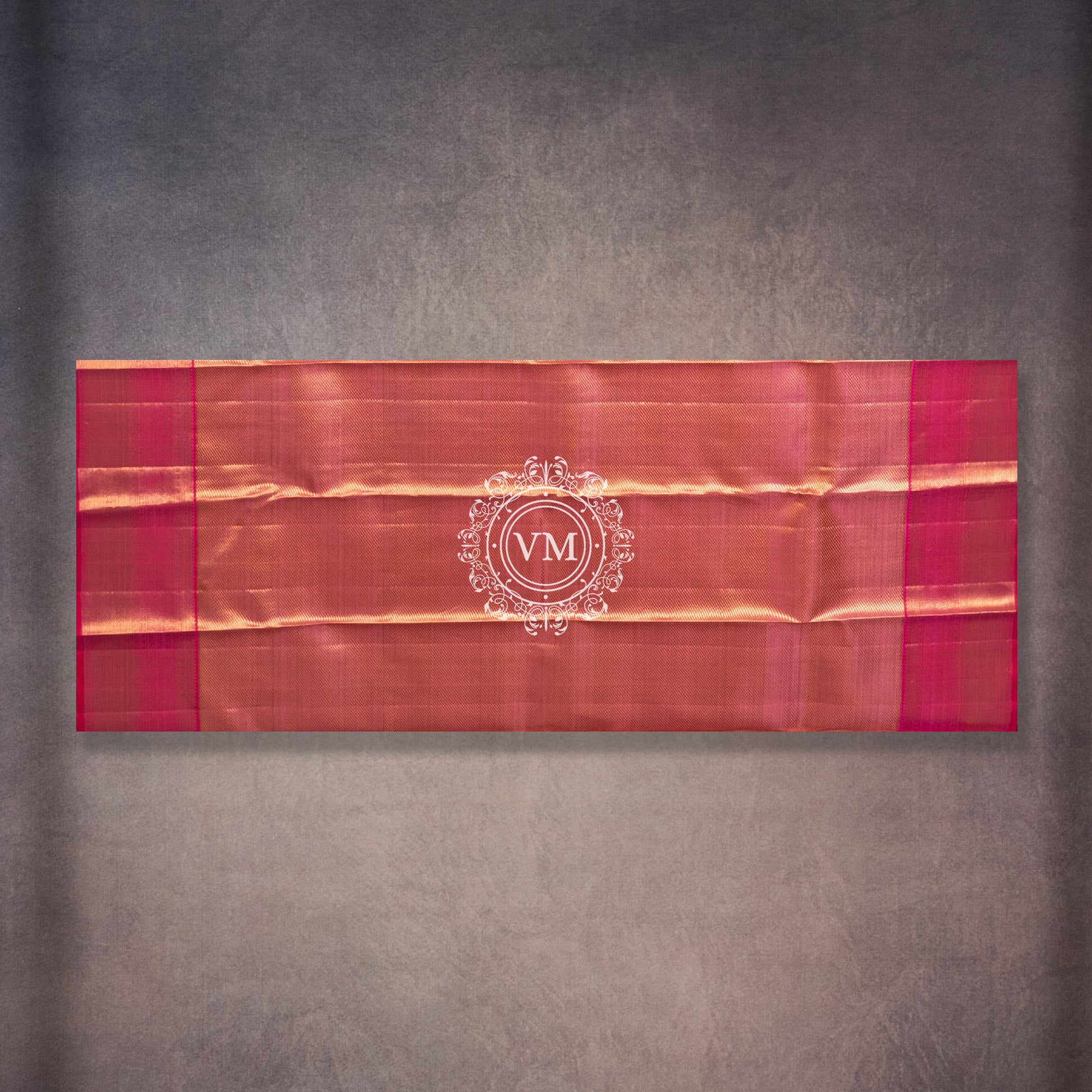 WS31 Rose Gold base with rich golden zari and a cherry red border SIlk saree - V Muthuswamy Silks