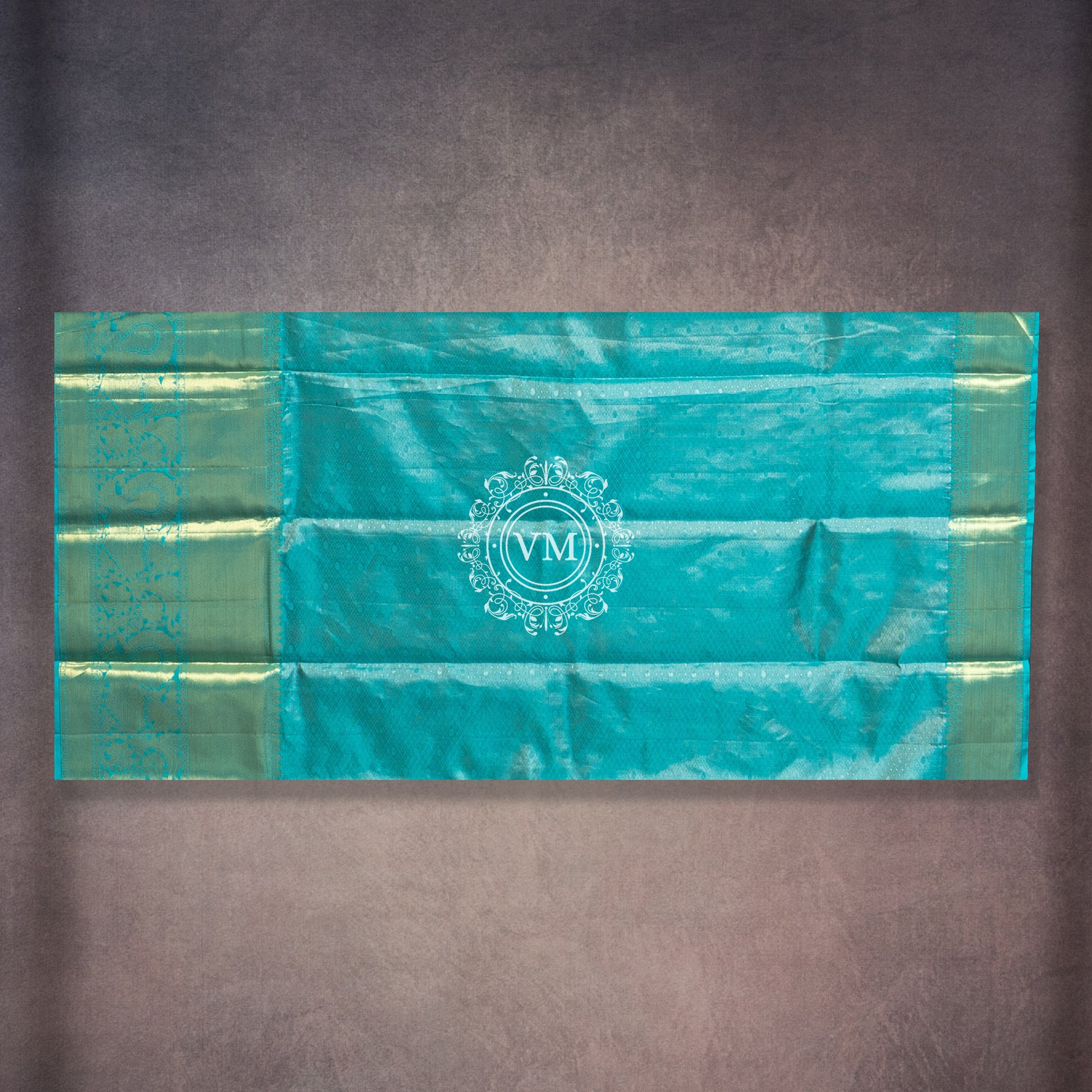 WS36 Sandstorm Green color Saree with Teal Blue Border - V Muthuswamy Silks