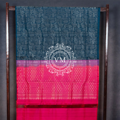 VM22074438 Dark Blue Grey , Hot Pinked  floral pattern Soft Silk Saree