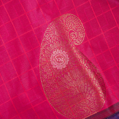 SS50 Paisley Gold Zari Motif with Checked Design Rani Pink Soft Silk Saree