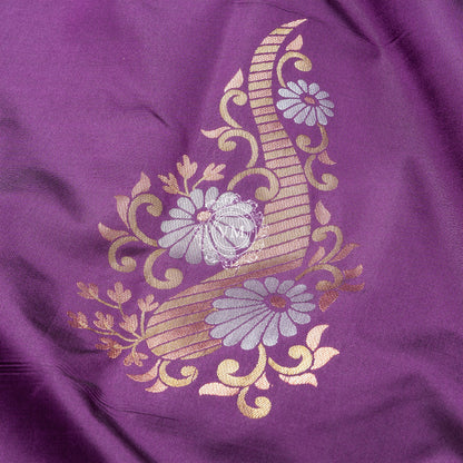 SS58 Silver and Gold Zari Design Floral Motif Purple Soft Silk Saree