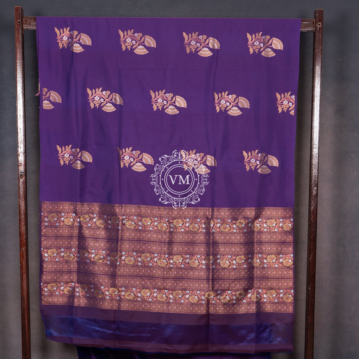 SS59 Beautiful Floral Design Silver Zari  Violet Soft Silk Saree