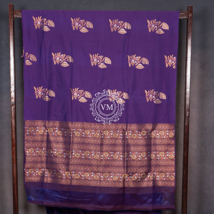 SS59 Beautiful Floral Design Silver Zari  Violet Soft Silk Saree