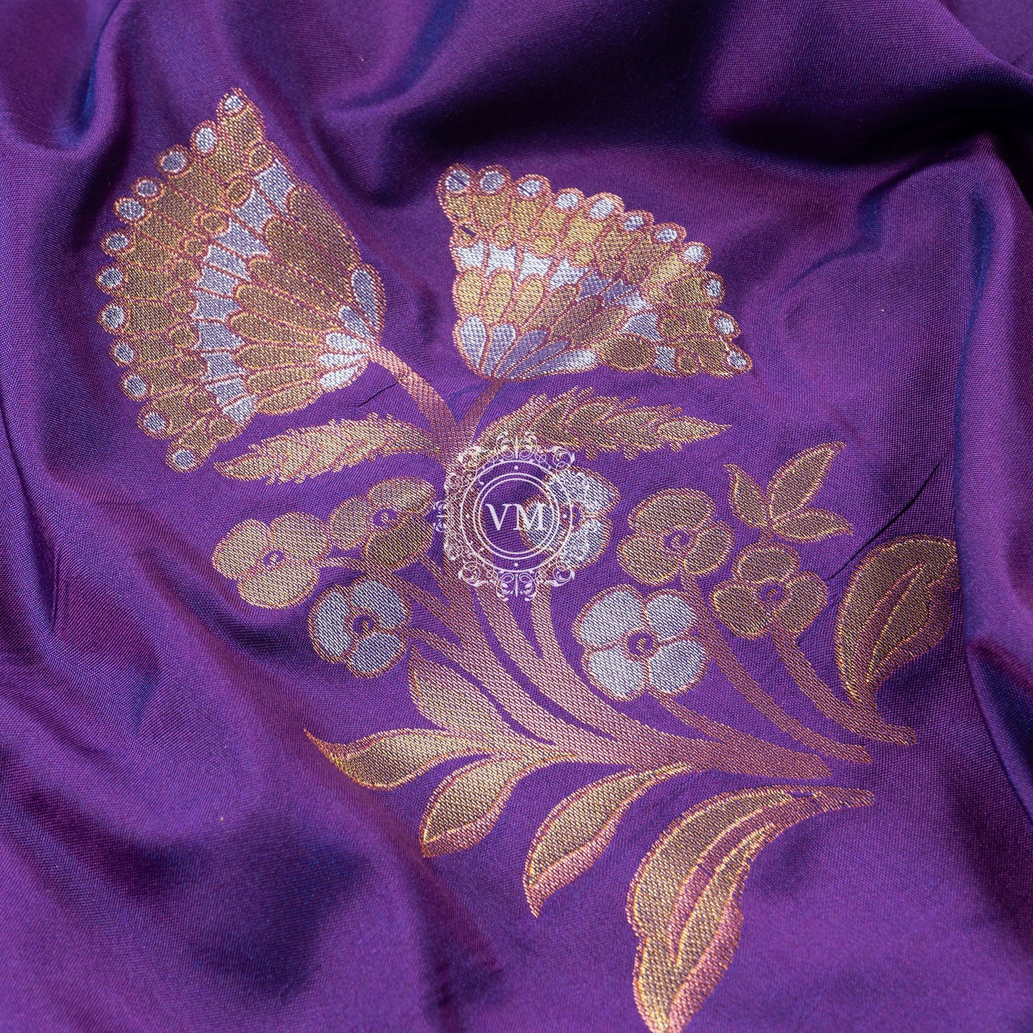 SS59 Beautiful Floral Design Silver Zari  Violet Soft Silk Saree