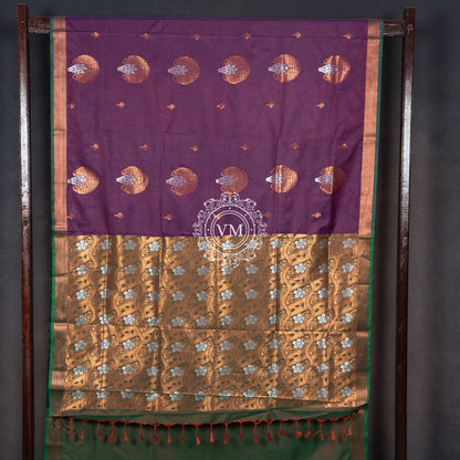 SS60 Traditional Border with Floral Design Motif Purple Soft Silk Saree