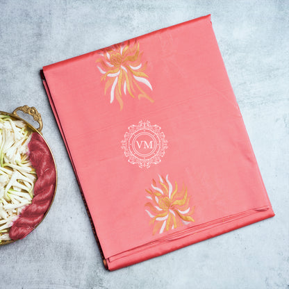 SS63  Light Peach Soft Silk Saree with Silver and Copper Zari Design