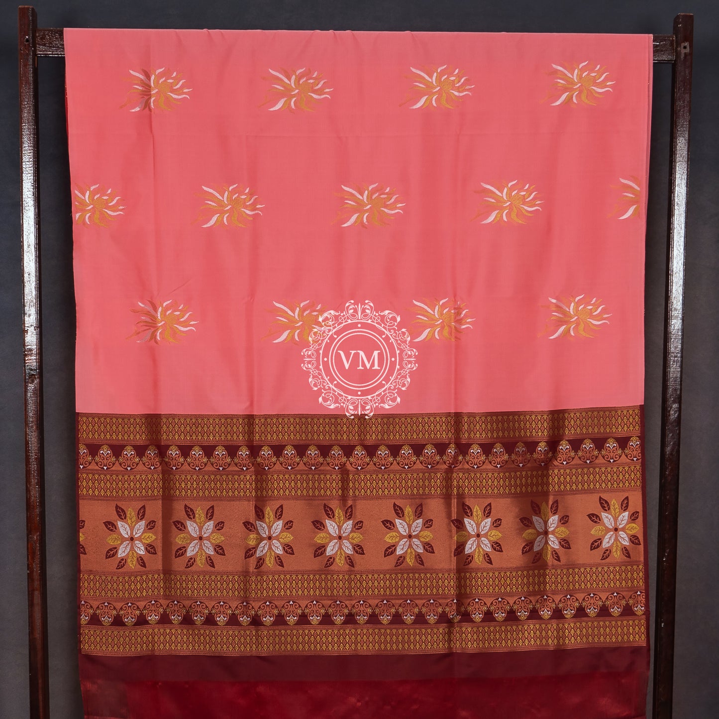 SS63  Light Peach Soft Silk Saree with Silver and Copper Zari Design