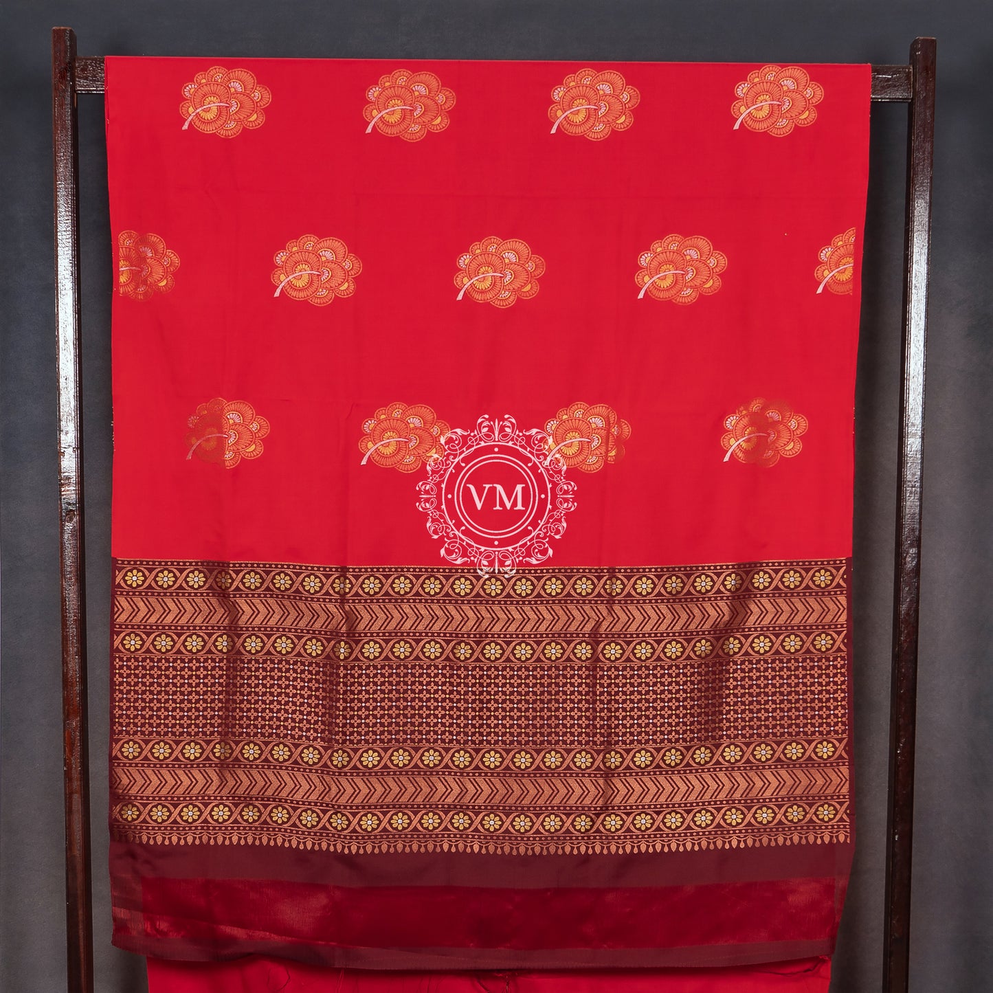 SS65 Floral Design Motif with Bright Orange Soft Silk Saree