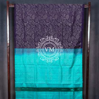 VM22074439 Aqua Blue and Dark Violet  Soft Silk Saree With  floral and foliage patterns