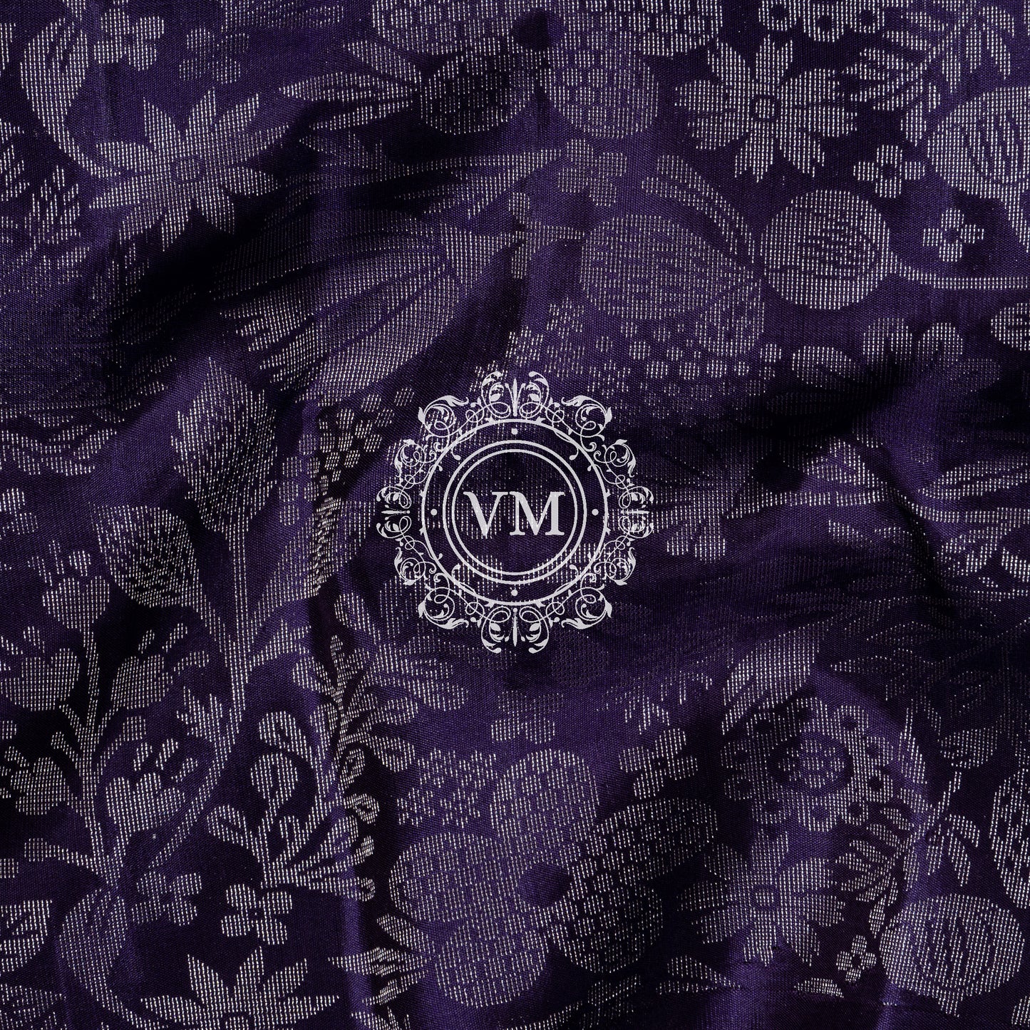 VM22074439 Aqua Blue and Dark Violet  Soft Silk Saree With  floral and foliage patterns