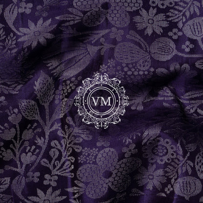 VM22074439 Aqua Blue and Dark Violet  Soft Silk Saree With  floral and foliage patterns