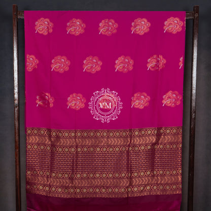 SS71 Floral Design Gold Zari Motif  Rani Pink Soft Silk Saree