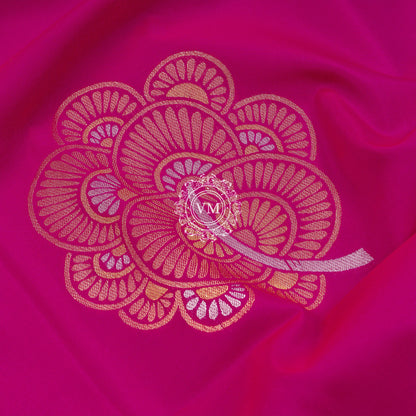 SS71 Floral Design Gold Zari Motif  Rani Pink Soft Silk Saree