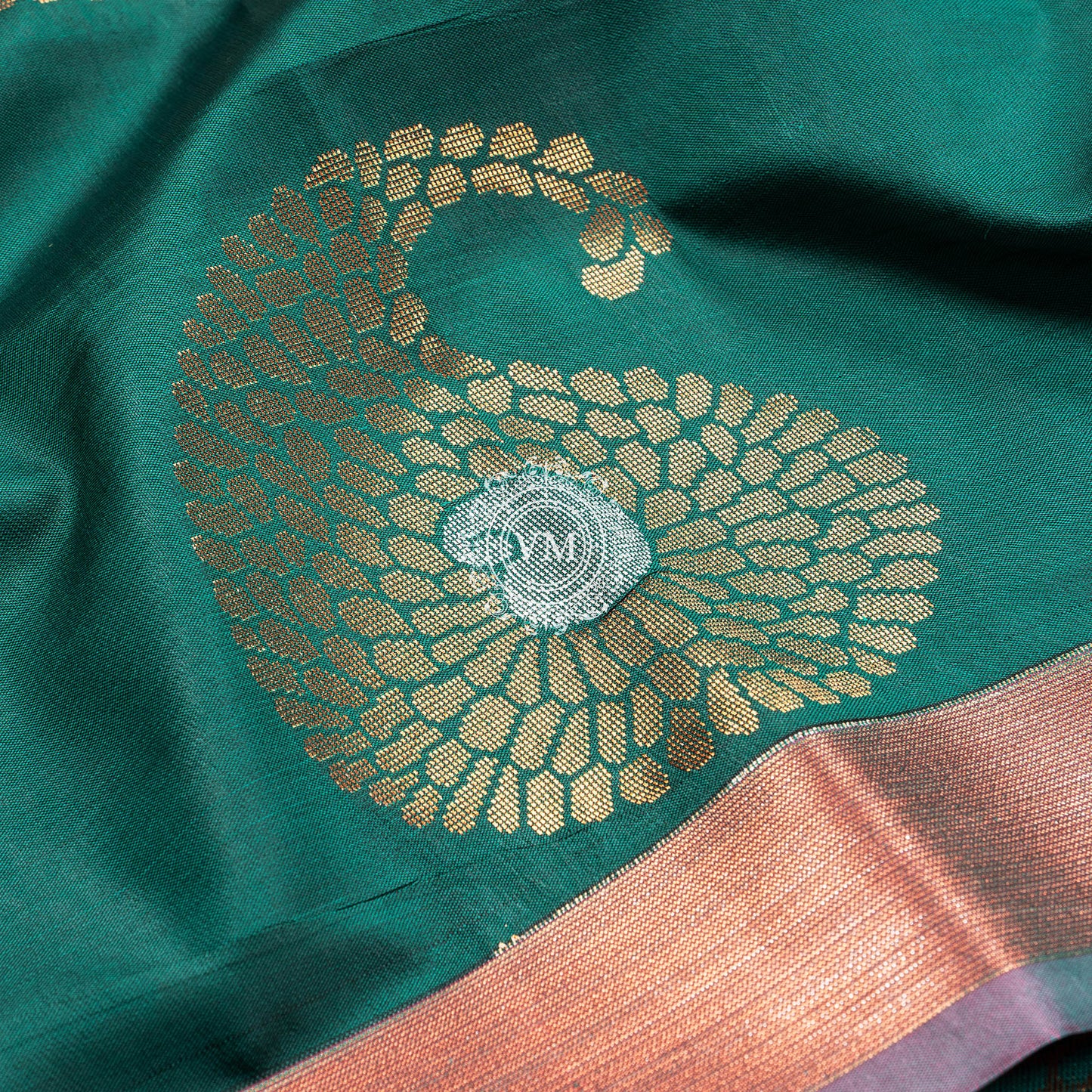 SS75 Paisley Gold Zari Motif Design  Mehndi Green Soft Silk Saree