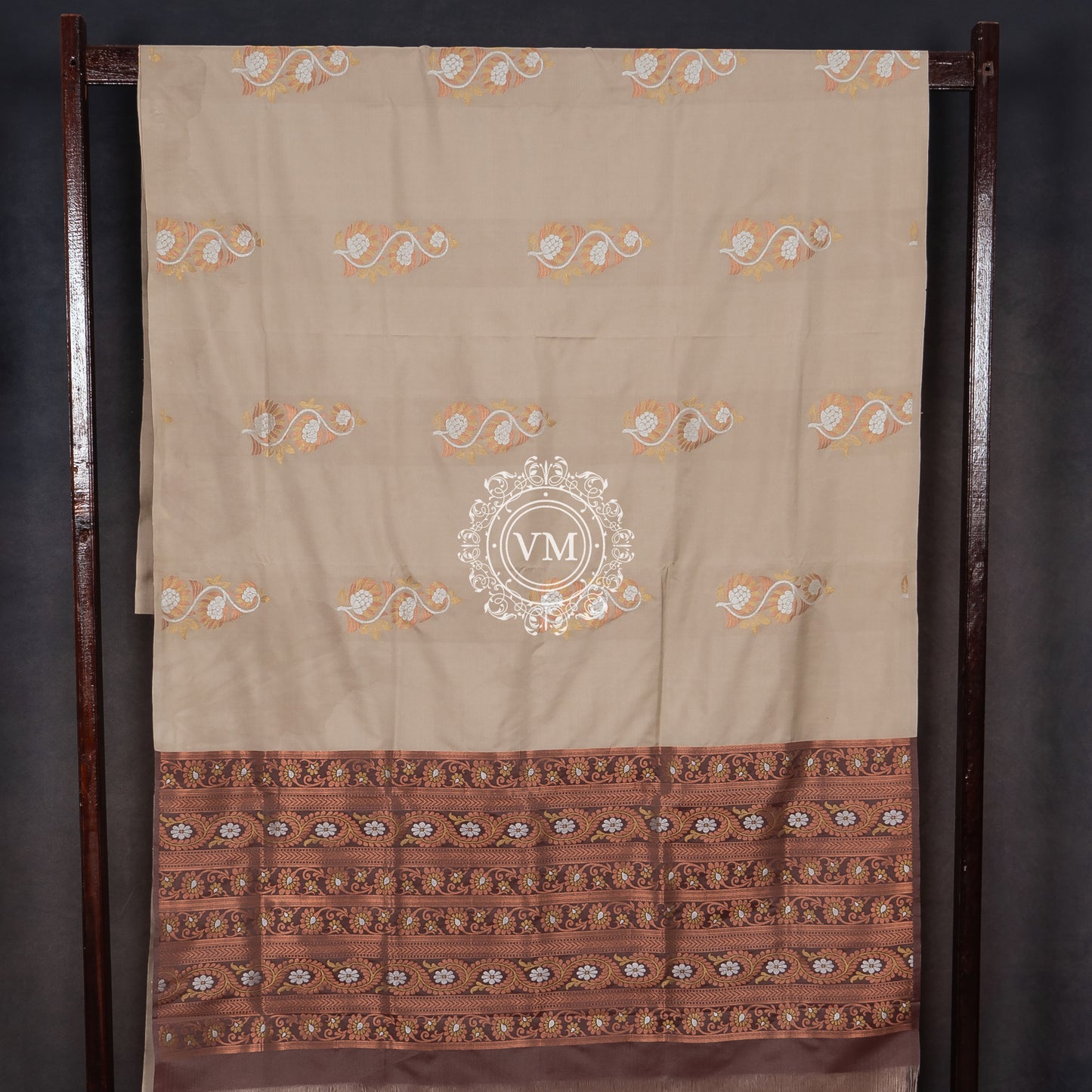 SS78 Light Grey Soft Silk Saree with Silver Zari Floral Design