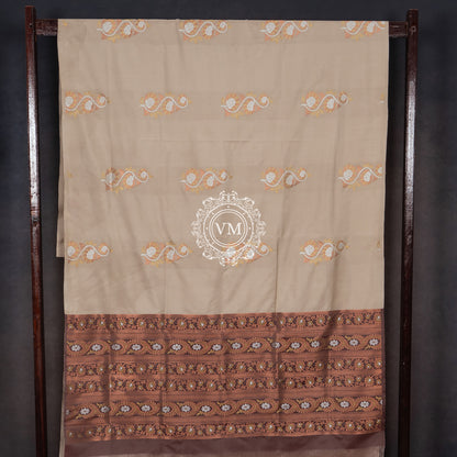 SS78 Light Grey Soft Silk Saree with Silver Zari Floral Design