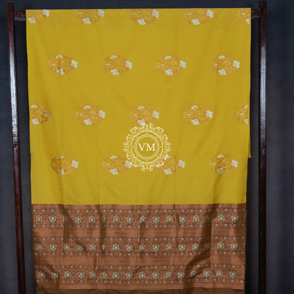 SS79 Lime Green Soft Silk Saree with Beautiful Floral Design